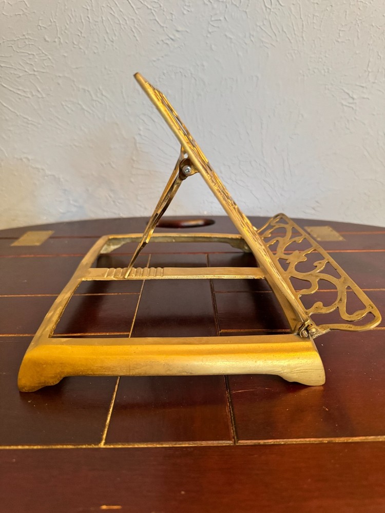 Vintage Solid Ornate Brass Folding Adjustable Book/Bible stand