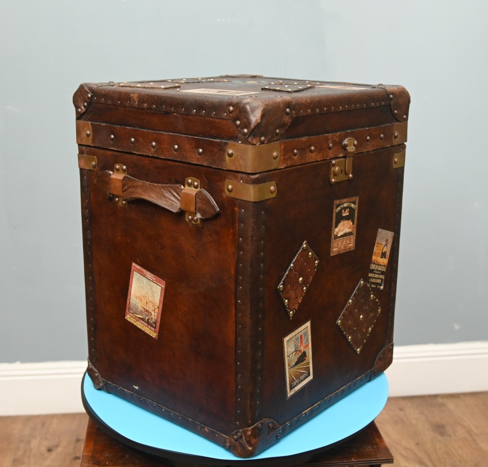 Leather Steamer Trunk Case Vintage Side Table