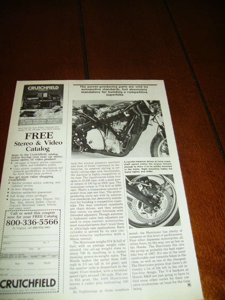1987 HONDA HURRICANE 1000 ***ORIGINAL ARTICLE***