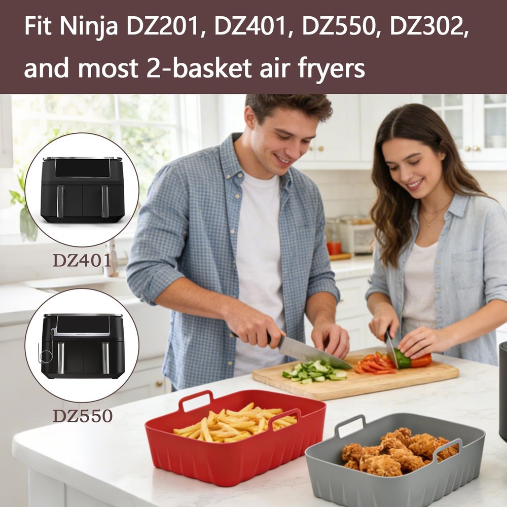 Golden Associate Silicone Liners Rectangle 2 Pcs for 2 Pcs(8-10 Qt), Grey+Red