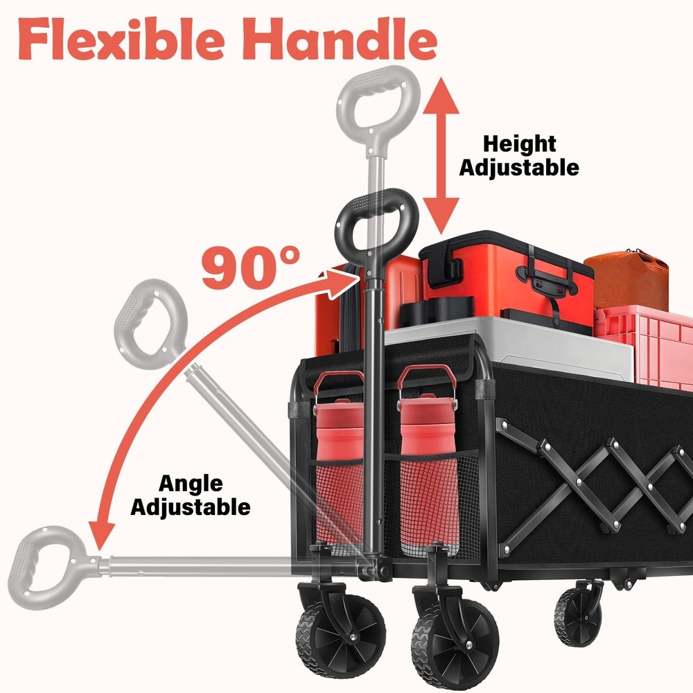 Wagons Carts Foldable, 360 Lbs with Adjustable Handle, Black Lightweight Port...