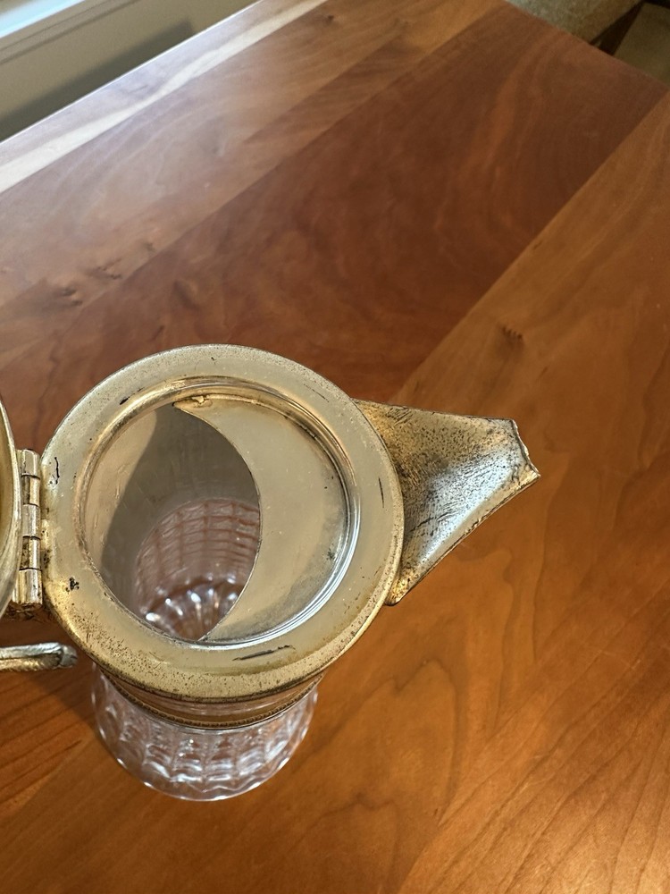 VTG Silver And Pressed Claret Pitcher 11.5”