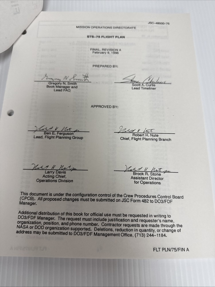 NASA Space Shuttle STS-75 Flight Plan