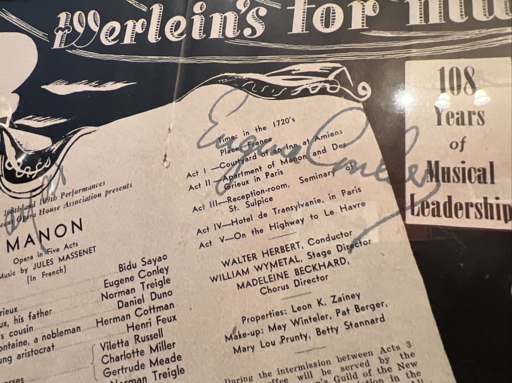 Autograph Program Bidu Sayao & Eugene Conley Manon Opera Singers signed Werleins