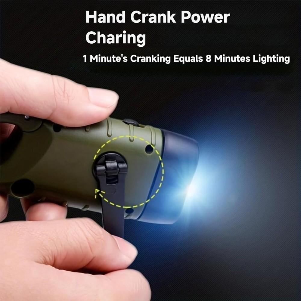 Hand Crank Solar Powered Flashlights,Compact Rechargeable LED Flashlight Hand...