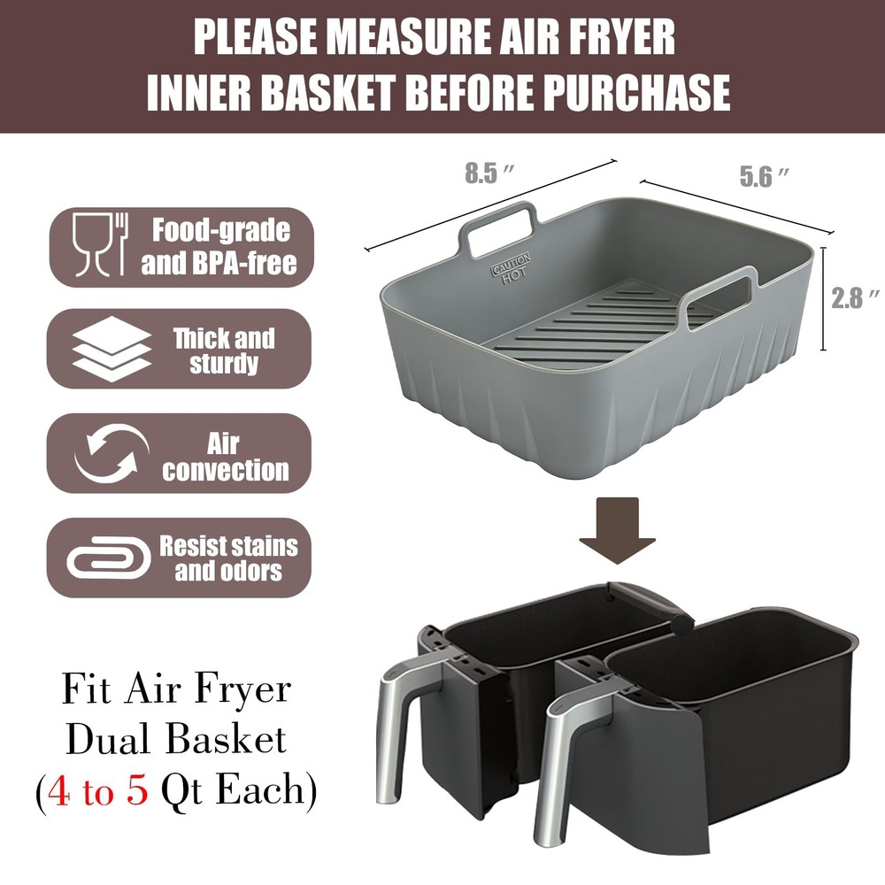 Golden Associate Silicone Liners Rectangle 2 Pcs for 2 Pcs(8-10 Qt), Grey+Red