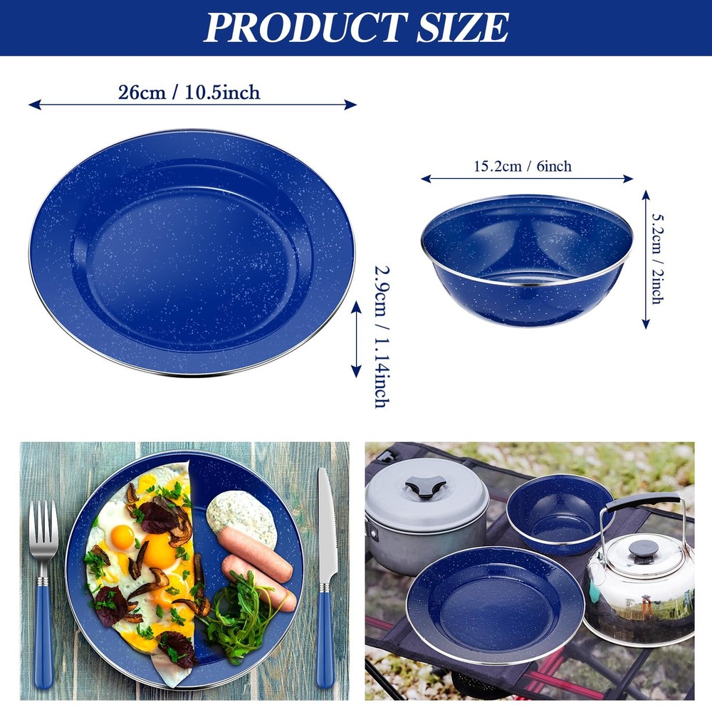 12 Pcs Enamel Camping Tableware Set Dinnerware Kit Includes 12 oz Coffee Mugs...