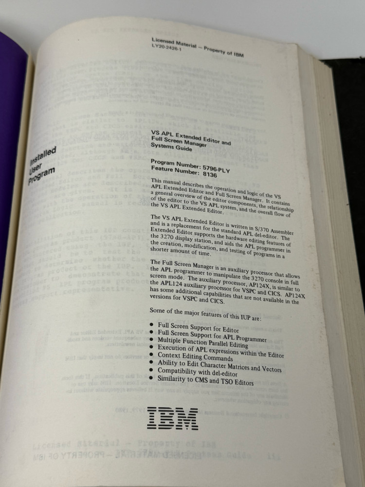 IBM APL Programming Manual Vintage Computer Reference 1982 Binder