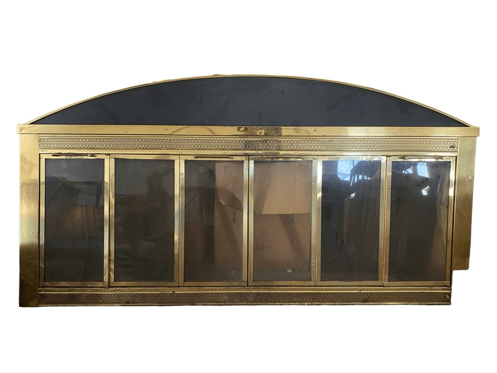 Polished Brass Fireplace Arched Insert Cover Glass Doors 79.5” wide