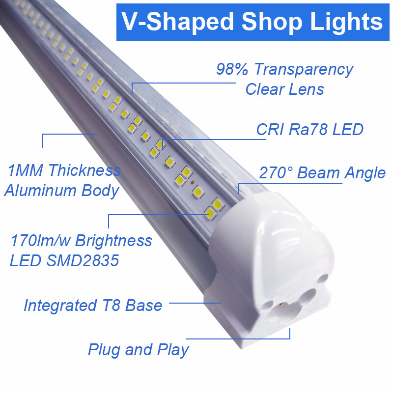 25 Pack 8 Foot LED Shop Light Fixture 8FT T8 LED Tube Light 8' 144W Garage Light
