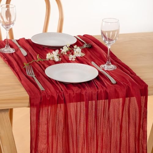 Table Runner 10ft Boho Gauze Cheesecloth Table Runner 10 ft - 1 Pack Red
