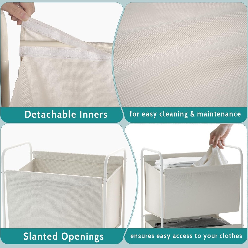 125L Vertical Laundry Hamper with Wheels, 3 Section Large Rolling Laundry Sor...