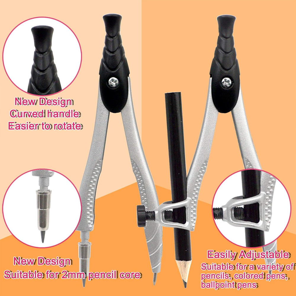 Professional Geometry Compass Set, Starter Compass Set Includes 2 Drafting Compa