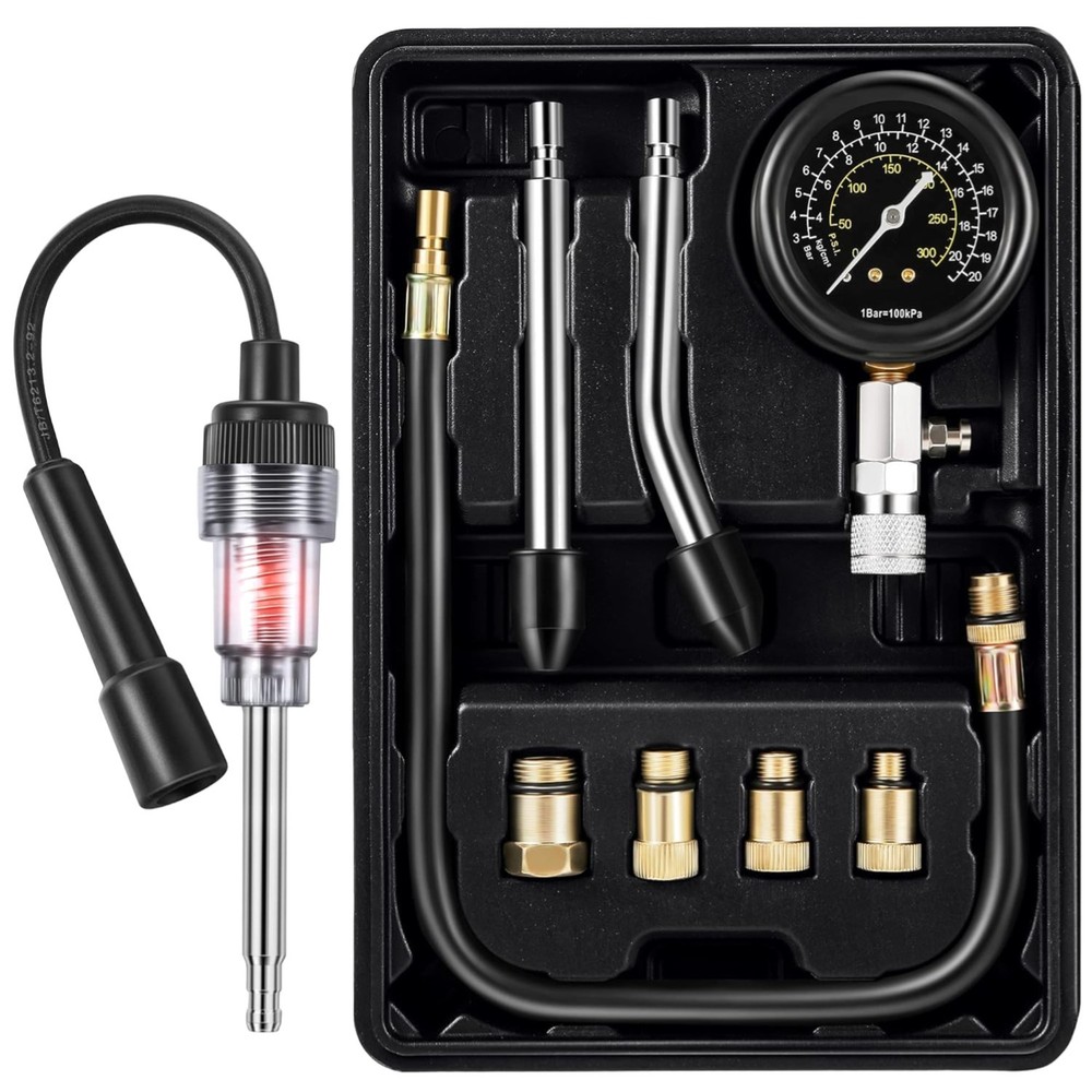 Complete 9-Piece Car and Motorcycle Compression Tester Set with Spark Plug Tool