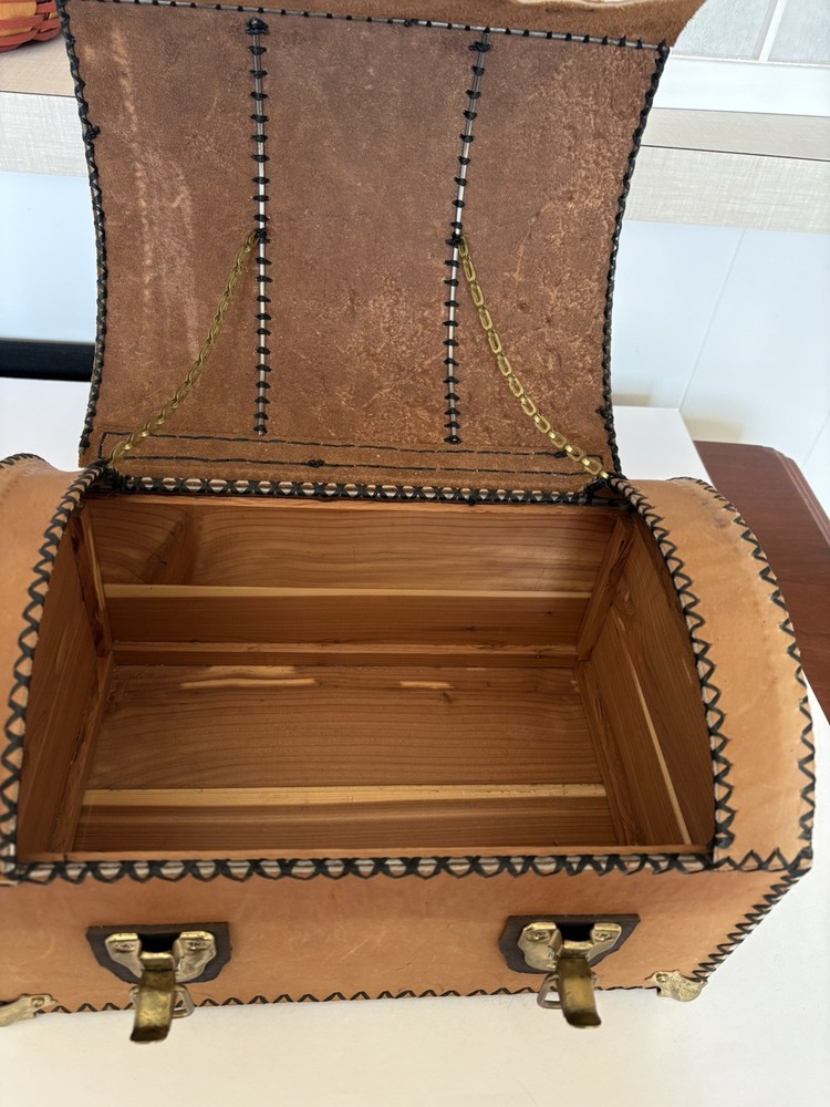 Cedar and Leather Mini Trunk Box