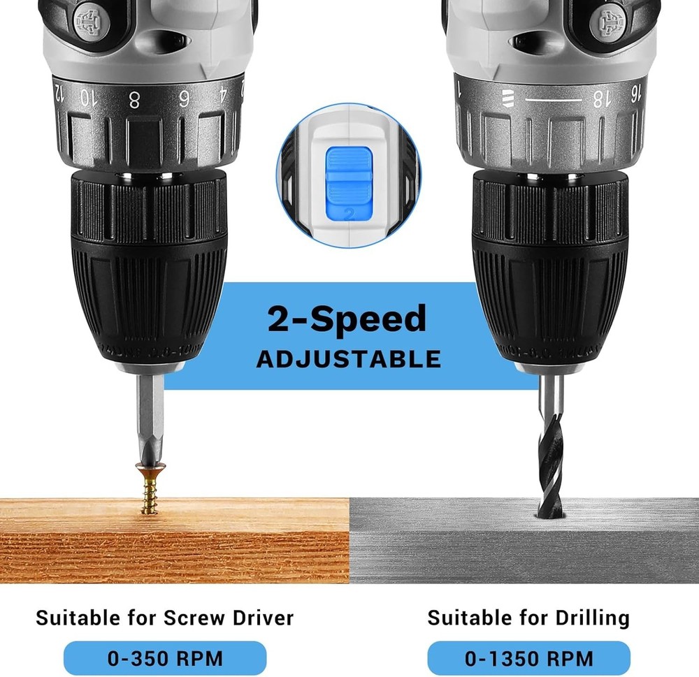 Versatile 20V Cordless Power Drill with Bits - Compact Design for Easy Use