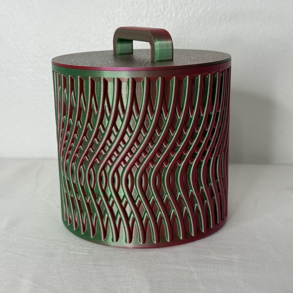 Wavy Pattern Lidded Storage Container Jar Green Red Multi Color Plastic Canister