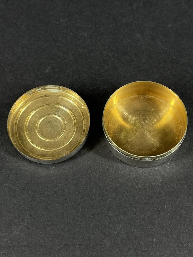 Antique 800 Silver Engine Turned & Stripe Enamel Pill Box Cat Punch Mark