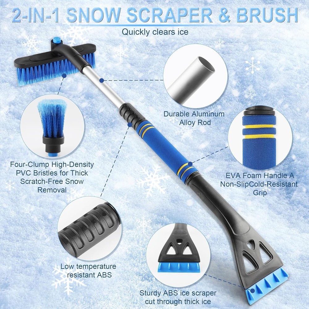 360° Rotating Snow Removal Tool - Heavy-Duty Extendable Ice Scraper for SUVs
