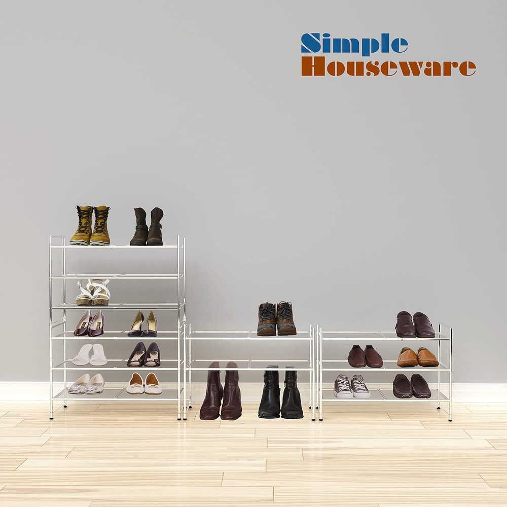 3-Tier Stackable Mesh Shoe Rack, Silver