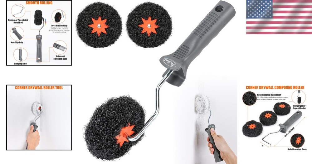 4 Pack Drywall Corner Compound Roller Kit, Shed-Resistant Corner Drywall Mud Rol