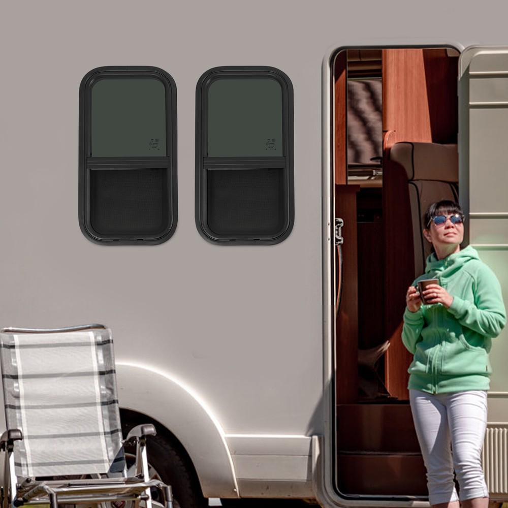2Pcs RV Window Vertical Slide Window Venting Window w/Trim Rings Rectangular