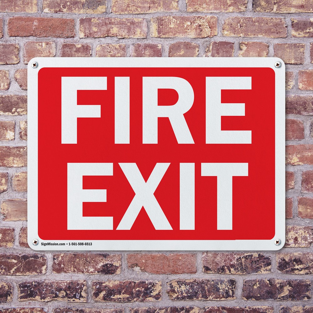 (2 Pack) Fire Exit Sign Decal Metal Plastic