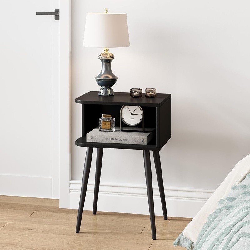 Multi-Functional Nightstand End Table W/ Storage Easy Assembly Home Office Black