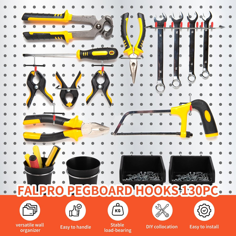 130PCS Pegboard Hooks Assortment - Peg Board Hooks for Hanging Tools with Pegboa