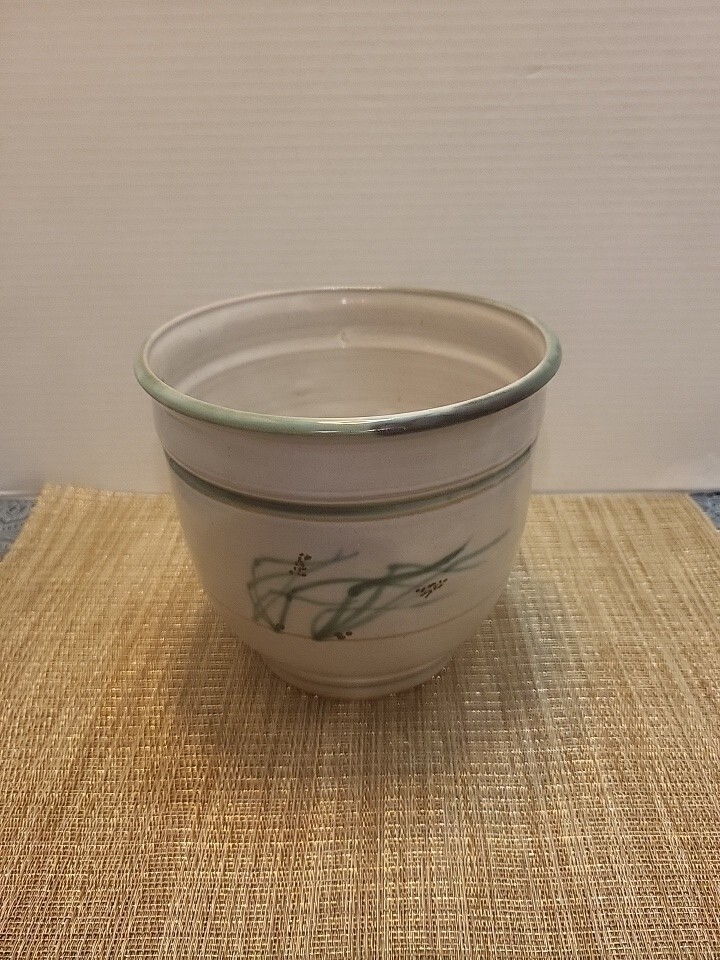 Vintage Brushed Designed Glazed Pottery Planter Marked
