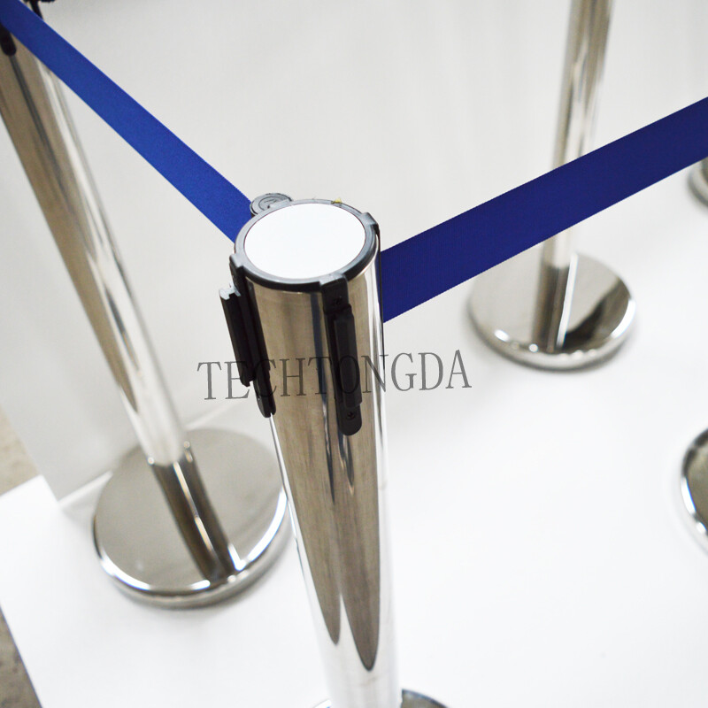 6Pcs Stanchion Posts Queue Pole Retractable Belt Crowd Control Blue Belt Barrier