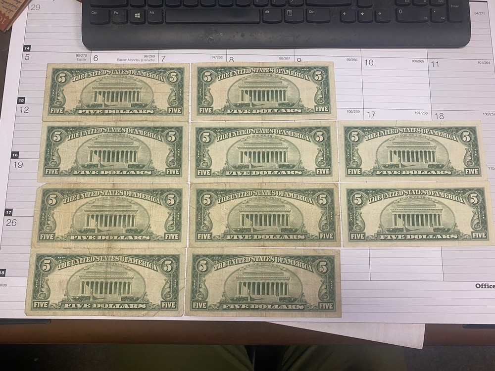 50pcs Red Seal $5 Notes Pack Old U.S Currency****