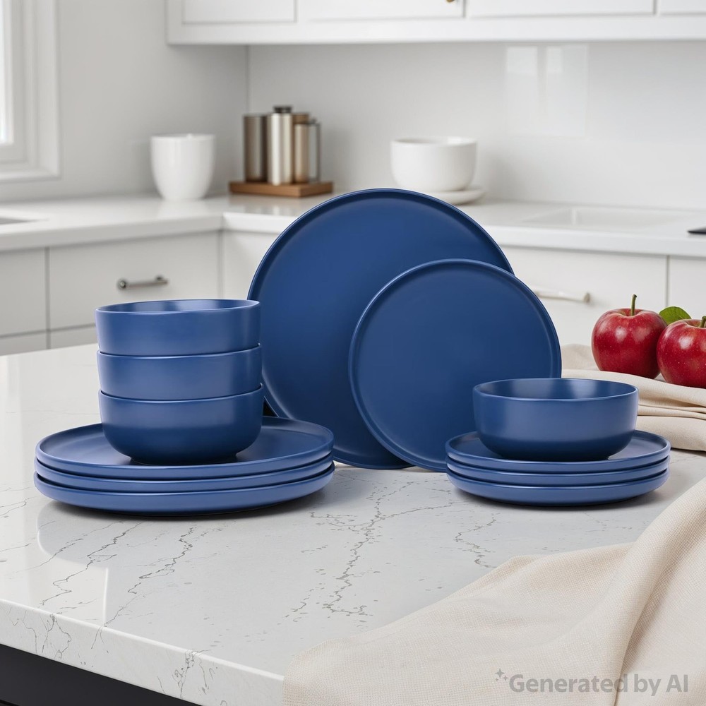Mainstays Alessandra 12-Piece Stoneware Dinnerware Set Blue
