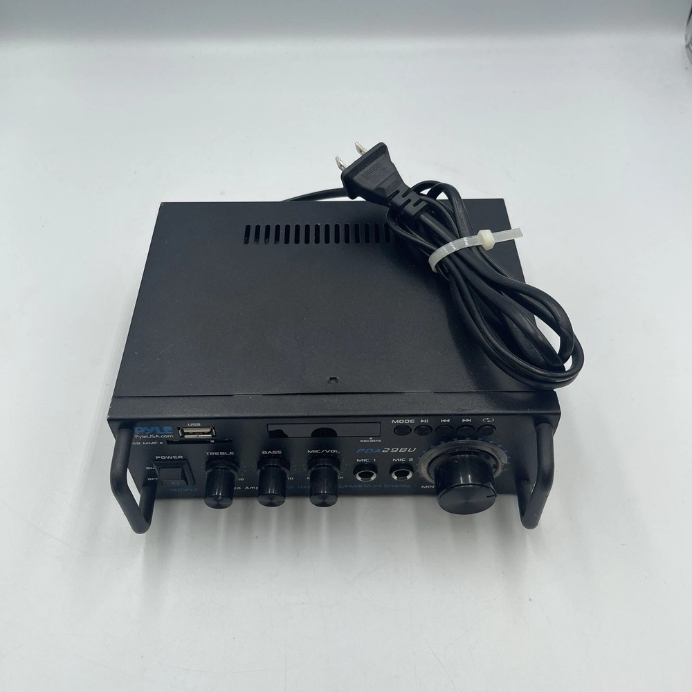 Pyle Compact Bluetooth FM Power Amplifier 100WX2 Max 2 Inputs w/ RCA & Terminals