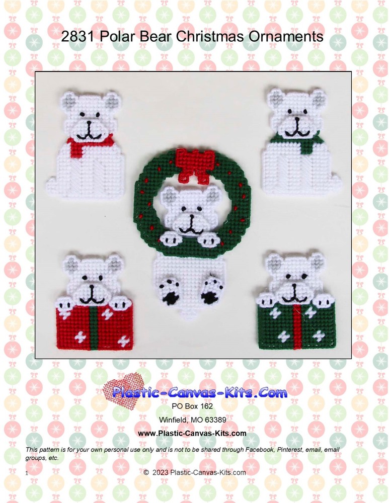 Polar Bear Christmas Ornaments-Plastic Canvas Pattern or Kit