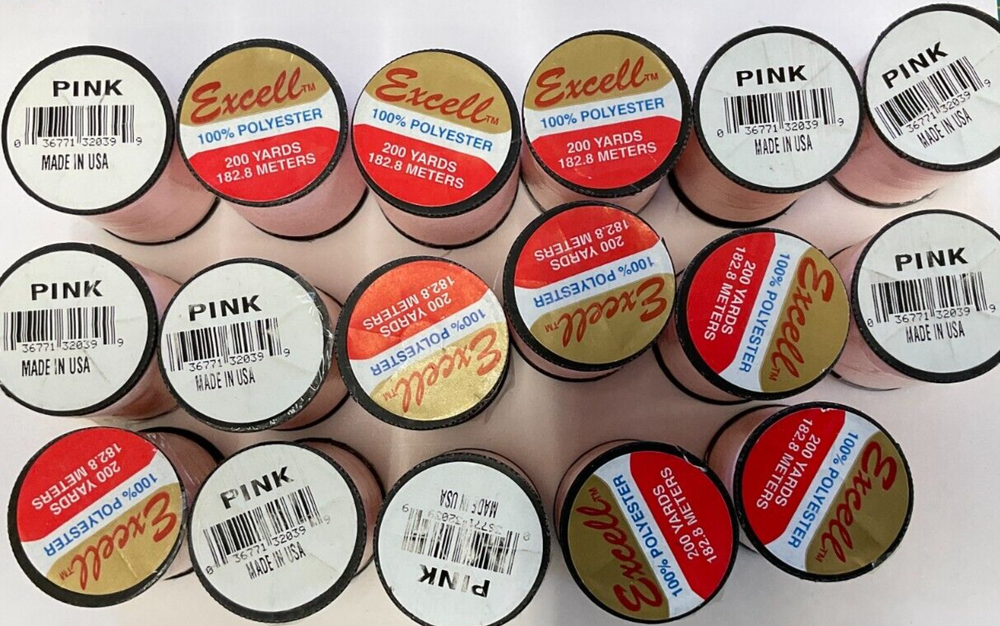 A-E EXCELL THREAD - POLYESTER - PINK, 200 YDS PER SPOOL, PACK OF 17
