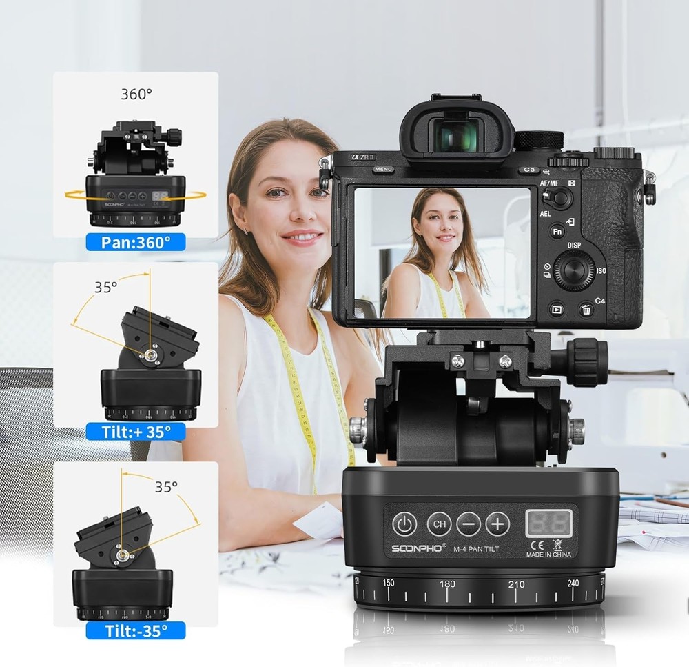 M4 Motorized Rotating Panoramic Tripod Head, Remote Control 360° Pan Tilt Hea...