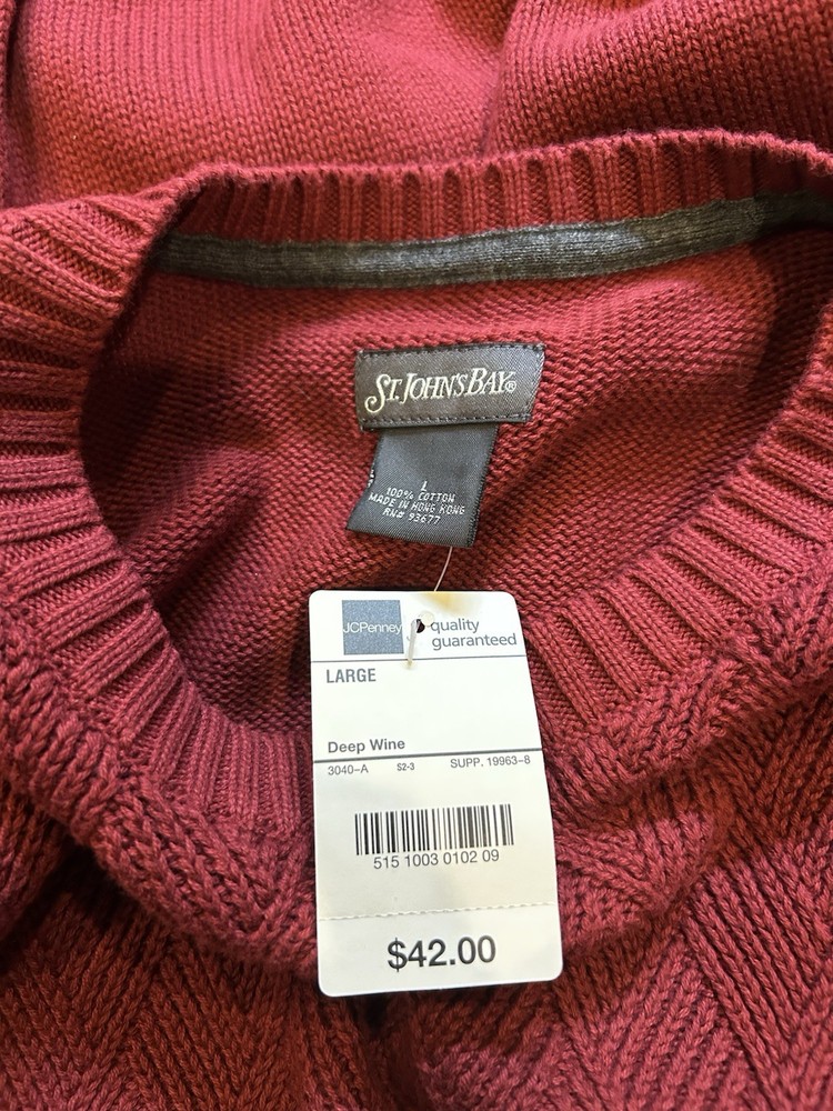 St John’s Bay Deep Wine Pullover Knit Sweater Men’s Large NWT