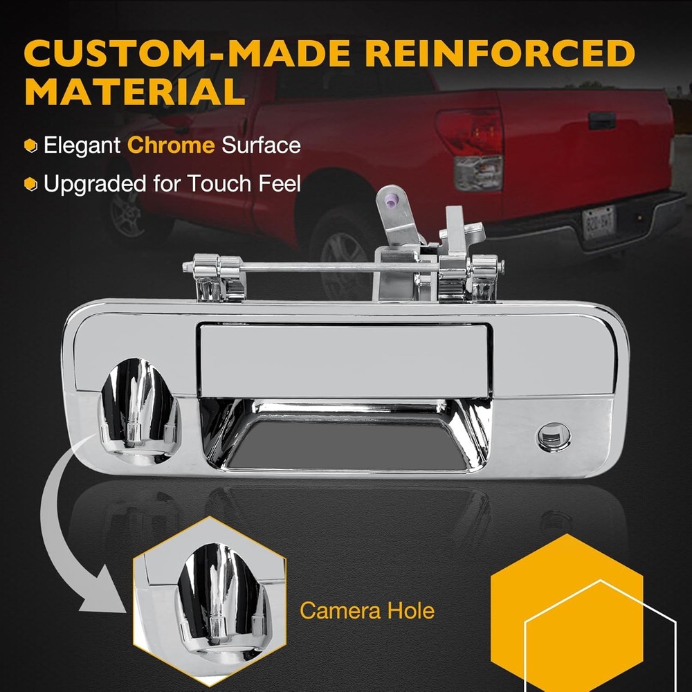 Chrome Tailgate Handle Liftgate Latch Handle with Rear Camera Hole Lock Cylinder