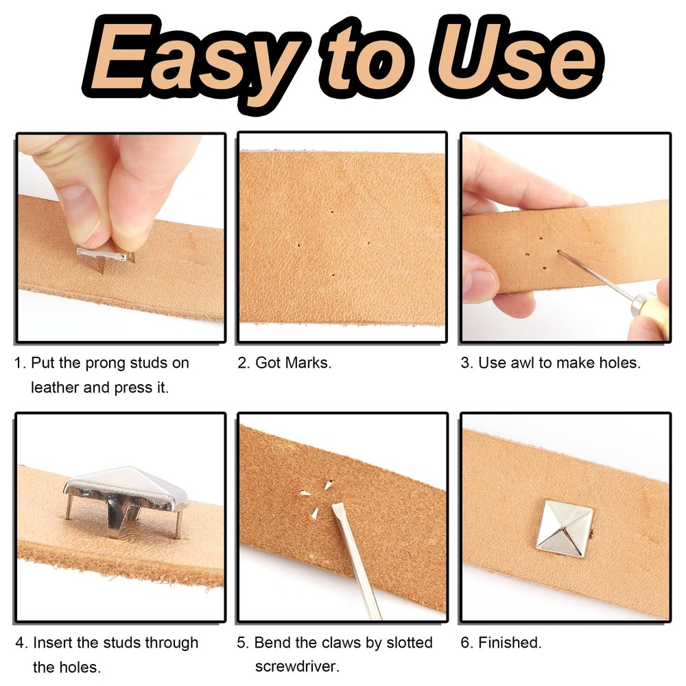 968 Pcs Assorted Sizes Square Pyramid Studs Prong Studs for Clothing Leather ...