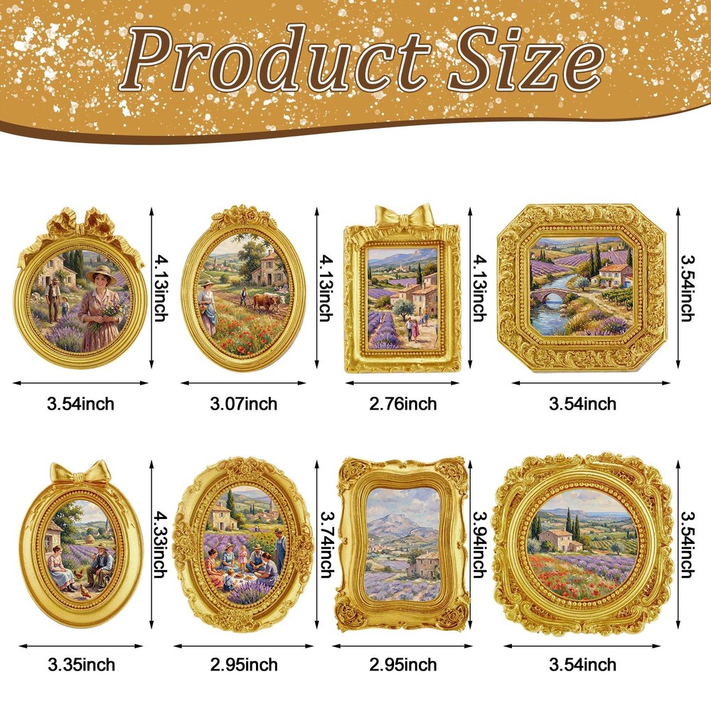8 Pcs Vintage Picture Frames Set Gold Tiny Picture Frames Wallet Size Baroque...