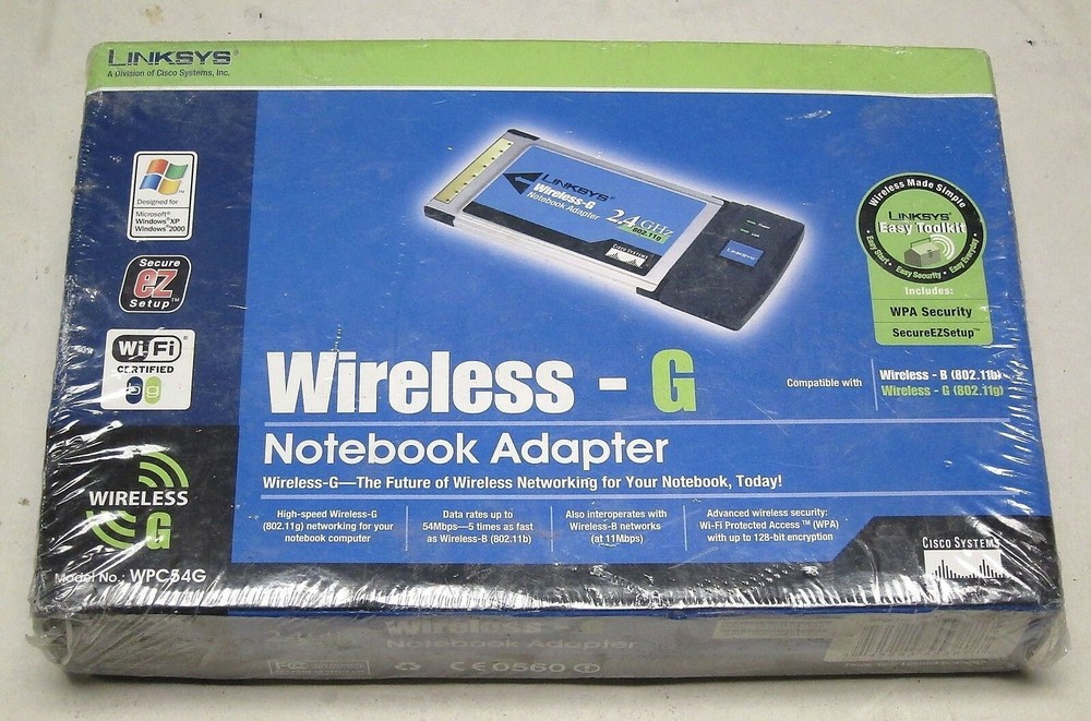 LINKSYS WPC54G WIRELESS G NOTEBOOK ADAPTOR NEW IN BOX