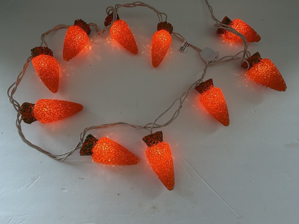 Vintage Easter Carrot String Of 10 Lights Melted Popcorn