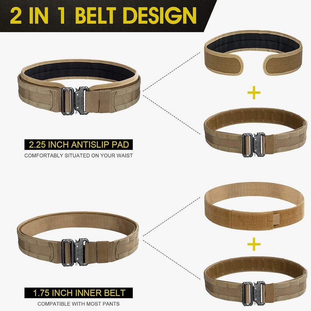 Tactical Molle Battle Belt, Quick Release Rigger Combat Belt 1.75"/2.25" Options