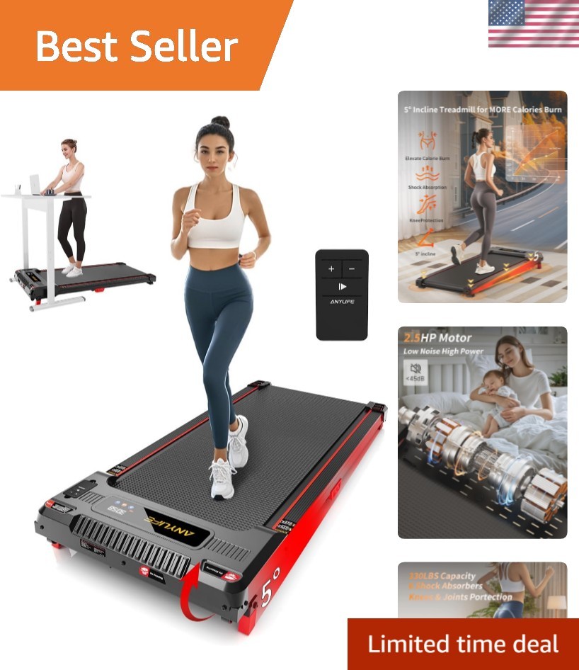 Portable Under Desk Treadmill with 330lb Capacity & Incline Function