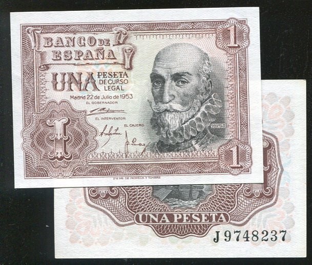 Spain  P144 , 1-PTA ， 1953 , UNC
