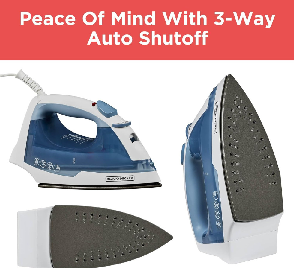 BLACK+DECKER Easy Steam Compact Iron for Clothes, Automatic Shutoff, Anti-Drip..