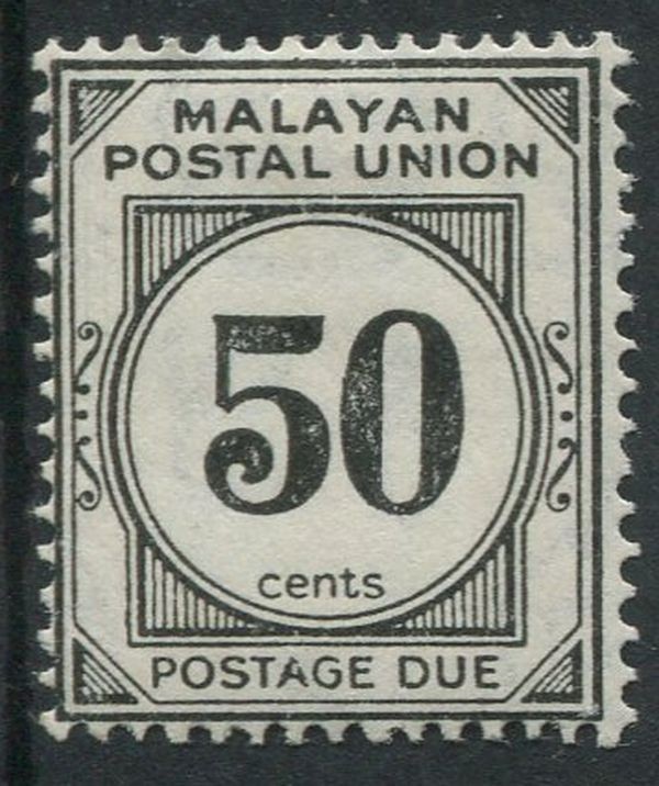 MALAYAN POSTAL UNION 1936-38 50c BLACK D6 MINT