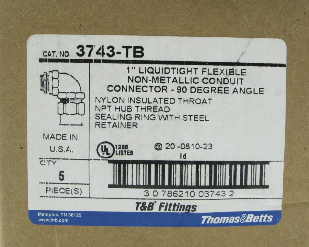 Thomas & Betts 3743-TB 90Deg Liquid Tight Connector, 7pc