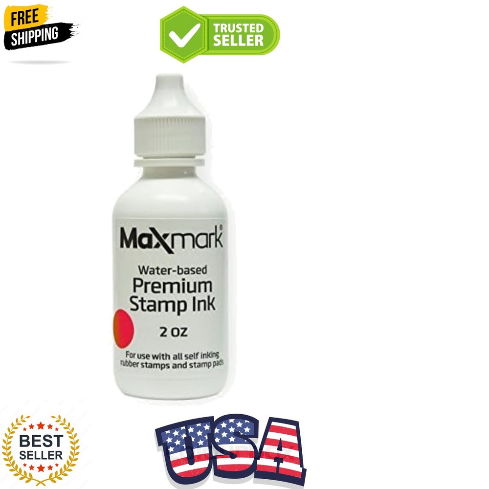 Refill Ink with Control Tip Bottle for Self-Inking Stamps, Red Color - 2 oz.